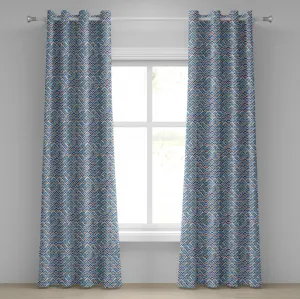 Японская штора на люверсах ABAKUHAUS, геометрический зигзагообразный узор, повторяющийся в акварельном искусстве, абстрактная графика, декоративные двухпанельные шторы, 280 см x 175 см, бледно-голубой оранжевый цвет Abakuhaus