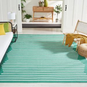 Ковер SAFAVIEH, 275 x 366 см, Montauk Collection - , Dark Green & Ivory, ручной работы плоское плетение бохо кантри хлопок современная полоска, идеально для помещений с высокой проходимостью в гостиной, спальне (MTK313Y)