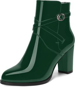Женские модные ботильоны SKYSTERRY с закругленным носком, на высокой квадратной подошве и 8,4 см каблуке, лаковые, на каждый день, Dark Green
