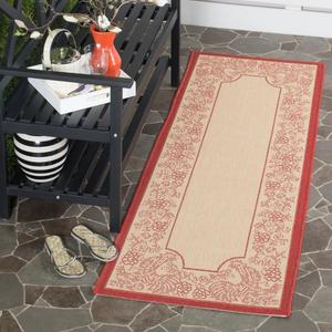 Ковер SAFAVIEH, 69 x 366 см, Washable Rug Outdoor Courtyard Collection - Runner, Natural & Red, Non-Shedding & Easy Cleaning, идеально для патио, прихожей, гардеробной, коридора, кухни (CY3305-3701)