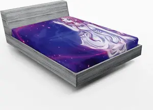 Простыня на резинке ABAKUHAUS в стиле аниме, с милой фиолетовой аниме-феей, сидящей в астрологическом знаке зодиака, 160 x 200 см, цвет: фиолетово-синий Abakuhaus