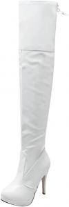 Женские ботфорты выше колена из лакированной кожи на платформе с шнуровкой, тонким каблуком и круглым носком, длинные ботильоны для осени и зимы Generic, White