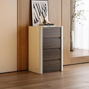 Quanu Комод для гостиной и спальни из массива дерева, 4 ящика, цвет слоновая кость и серый