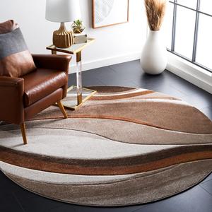 Ковер SAFAVIEH, 201 x 201 см, Hollywood Collection, круглый, бежевый и коричневый, дизайн в стиле Mid-Century Modern, без линьки и простой в уходе, идеален для помещений с высокой проходимостью в гостиной, спальне (HLW766B)
