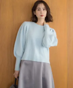 Вязаный свитер с пышными рукавами из пушистого меха Suite L, цвет Saxe Blue [073]