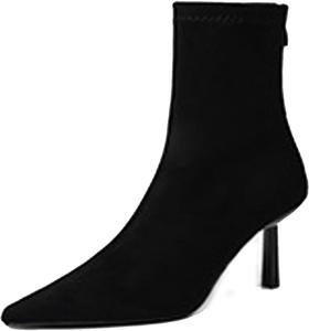 Женские замшевые сексуальные ботильоны с заостренным носком и невысоким каблуком, ботинки на среднем каблуке с задней молнией, удобные нарядные осенние короткие ботинки KSEDT, Black