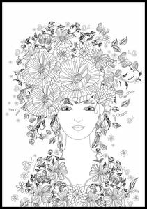 Раскраска в виде плаката для детей и других, с красивой графикой, женщина с прической в ​​цветочек, формат 50х70 см. Inna marka