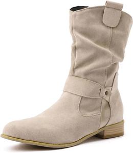 Ботильоны для женщин с широкой полнотой, с низким каблуком, на щиколотку, с круглым носком, из искусственной замши, винтажные зимние нарядные ботинки с молнией Generic, Beige