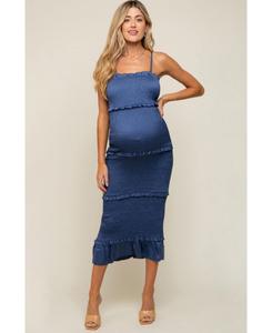 Длинное приталенное платье для беременных из оливкового атласа с присборенной юбкой из атласа Pinkblush, Navy blue