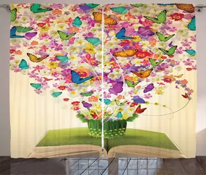 Штора ABAKUHAUS Butterfly Rustic, разноцветные бабочки в книге, универсальные ленточные шторы для гостиной с петлями и крючками, 280 x 225 см, многоцветный яблочно-зеленый Abakuhaus