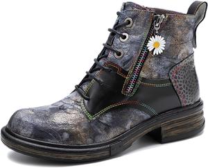 Женские ручные ретро-сапоги на высоком каблуке из овчины, красочная роспись, металлический стиль - модные, удобные, прочные, уникальный стиль меньшинств Riutiru, Black