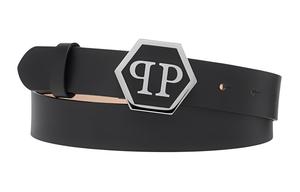 PHILIPP PLEIN Кожаный ремень с шестиугольным логотипом, Black