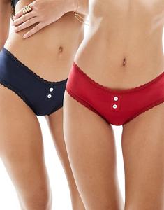 Комплект из 2 шорт-хипстеров ASOS DESIGN с кружевной отделкой и пуговицами красного и темно-синего цветов