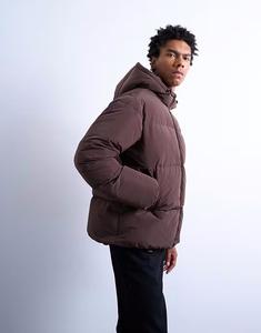 Текстурированная куртка-пуховик темно-коричневого цвета Topman