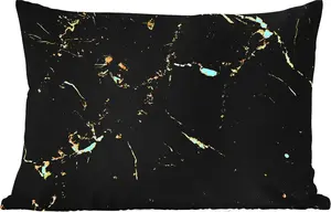 Подушка для улицы - Мрамор - Лайм - Черный - Золотой - 60x40 см - Устойчива к погодным условиям - Подушка для отдыха - Декоративная подушка - Подушка для дома MuchoWow