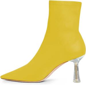 Женские ботильоны FYS с заостренным носком, прозрачным низким каблуком и короткой стойкой, боковая молния, рабочая и модная обувь, размер 4-15 US, Yellow