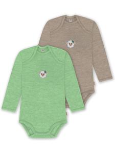 Normani Outdoor Sports Комплект из 2 детских боди с длинными рукавами из мериносовой шерсти, цвет Окленд, зеленый/бежевый