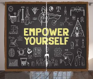 Штора ABAKUHAUS в деревенском стиле, каллиграфия на доске, универсальная тесьма для гостиной с петлями и крючками, 280 x 225 см, темно-серо-пастельно-желтый Abakuhaus