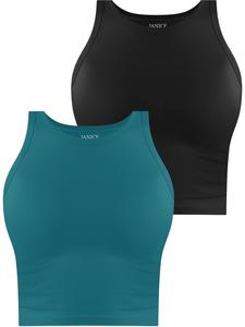 Топ Janice 2 x Damen crop hochgeschlossen Niah, цвет petrol/schwarz
