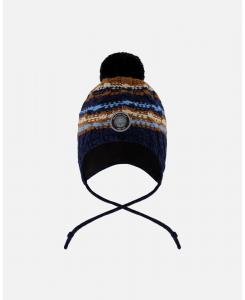 Зимняя вязаная шапка для мальчика из перуанской пряжи с помпоном, бежевого и темно-синего цвета - для малышей/детей Deux par Deux, Taupe and navy