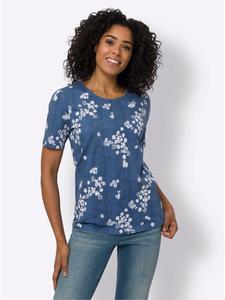 Рубашка с короткими рукавами из джинсовой ткани синего цвета с белым принтом Sieh an!