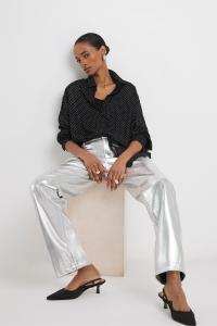 Брюки прямого кроя из искусственной кожи Jd Williams, серебряный