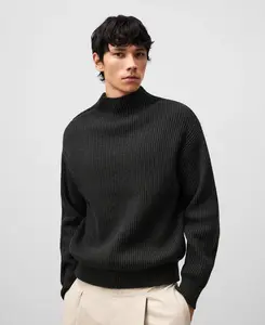 Мужской вязаный джемпер с воротником-стойкой Adolfo Dominguez, черный