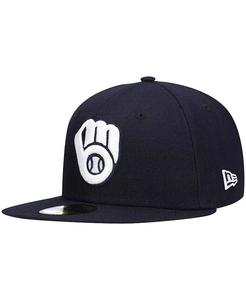 Мужская темно-синяя шляпа с логотипом Milwaukee Brewers, белая 59FIFTY, приталенная шляпа New Era