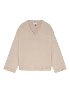 Рифленый свитер с V-образным вырезом Ganni, нейтральный