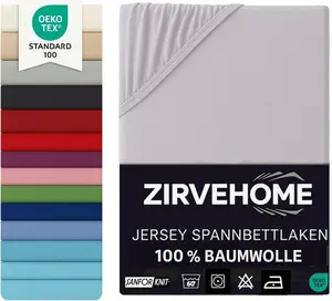 Простыня на резинке 140x200-160x200 см - Джерси, 100% хлопок - Комфортная простыня для матрасов высотой до 30 см, простыня на резинке серебристая Yadetextil