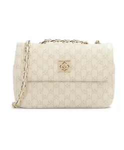 Элегантная кожаная сумка с бежевым принтом Kazar, белый