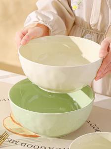 Ceramics Кремовый керамический набор для риса, домашние обеденные миски 2024, эстетичные тарелки и миски для лапши и супа, посуда 20 см + витая ложка в кремово-желтом цвете, 2 предмета