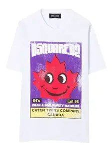 Хлопковая футболка с графическим принтом DSQUARED2 KIDS, белый