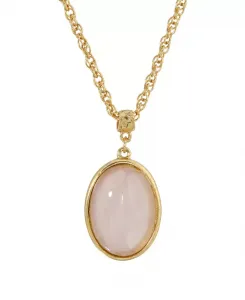 Ожерелье с овальным кулоном из полудрагоценного розового кварца, покрытого 14-каратным золотом 2028, pink