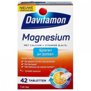 Таблетки Давитамон Магний - Магний с кальцием и витамином D - Для мышц и костей - Диетическая добавка - 42 таблетки магния Davitamon