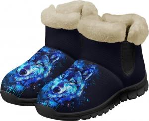 Сапожки с черепом для женщин и мужчин, водонепроницаемые, теплые, пушистые, ботильоны на зиму, для улицы, против скольжения, размеры США 6-12 Pointodoor, Wolf Pattern