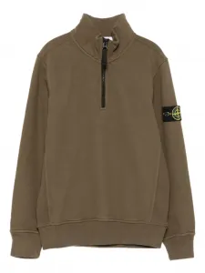 Толстовка с застежкой-молнией на половину длины и нашивкой-логотипом Stone Island Junior, зеленый