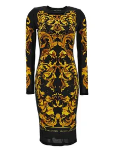 Платье с длинными рукавами и принтом Versace Jeans Couture, черный