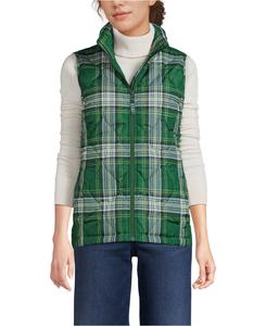 Женский стеганый утепленный жилет с принтом FeatherFree Lands' End, Light emerald plaid