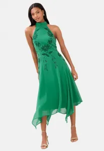 Платье-Миди средней длины с цветочной вышивкой и воротником-халтером, прямого кроя, коктейльное/вечернее платье Lipsy, Green