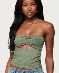 Женский топ Kalina с вырезами из искусственной замши без бретелей Edikted, Olive