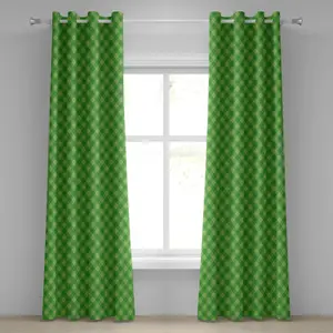 Ирландская штора на люверсах ABAKUHAUS с ретро-узором в прозрачно-зеленой культурной современной клетке, традиционная плитка, декоративные двухпанельные шторы, 280 см x 245 см, цвет: лаймово-зеленый Abakuhaus