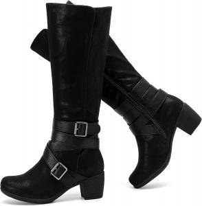 Женские ботфорты с массивным каблуком, заостренным носком, удобные и модные, для осени и зимы. Ruiee, Schwarz Zpu 304