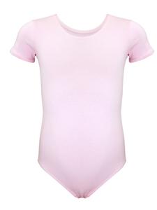 Aquarti Детский балетный купальник с короткими рукавами, однотонный розовый