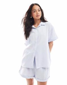 Loungeable - комплект из синего вафельного хлопкового топа с короткими рукавами и шорт