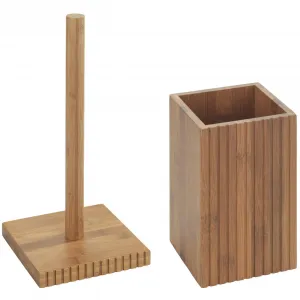 Держатель кухонных рулонов WENKO «Модель Mera», (набор, 2 шт.), с подставкой для посуды, кухонный набор из копченого бамбука, темно-коричневый