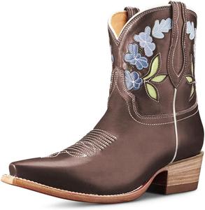 Женские ковбойские ботинки с острым носком в ретро стиле с вышивкой, на низком каблуке-блоке, на молнии, удобные, для вечеринок и повседневной носки, размеры 4-16 US Wansseny, Deep Brown