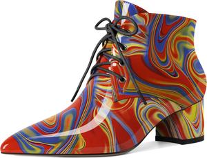 Женские ботильоны Eldof с низким массивным каблуком, зауженным носком и шнуровкой, удобные для ходьбы, Patent Heatmap