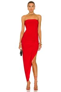 Платье Norma Kamali Strapless Side Drape Gown, цвет Tiger Red
