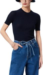 Lacoste женский свитер с коротким рукавом и круглым вырезом из 100% шерсти, Navy Blue